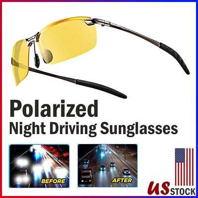 #ad HD Polarized Night Vision Driving Sunglasses Glasses Anti Glare TAC Yellow Lens $11.99
