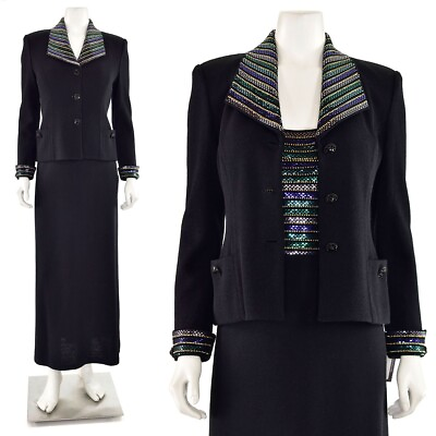 #ad St. John Evening 2Pc Crystal Jacket amp; Evening Dress Set in Black Multi sz 2 4 $499.99
