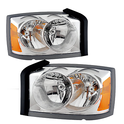 #ad LeftRight For 2005 2006 2007 Dodge Dakota Headlights Chrome Amber Headlamps $89.99