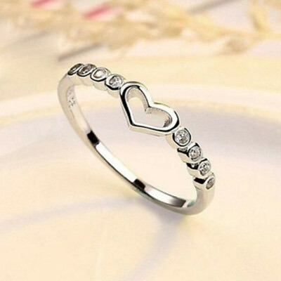 #ad Romantic Heart 925 Silver Filled Ring Women Cubic Zircon Wedding Jewelry Sz 6 10 C $2.56
