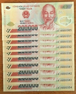 #ad Vietnamese Dong 20 Million New 200000 x 100 Pcs Vietnam VND 200000 Note Cir $1599.99