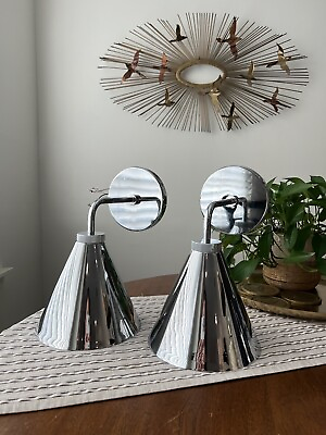 #ad Pottery Barn Walker Taper Sconce Chrome Set of 2 PRICE FOR PAIR $275.00