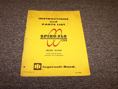 #ad #ad Ingersoll Rand Gyro Flo DL1200 Portable Air Compressor Parts Catalog Manual Book $46.90