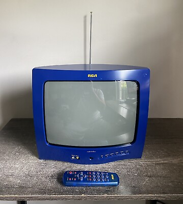 #ad RCA 13” Colorview Clear Translucent Blue CRT Tube TV Retro Gaming Front AV Input $249.97