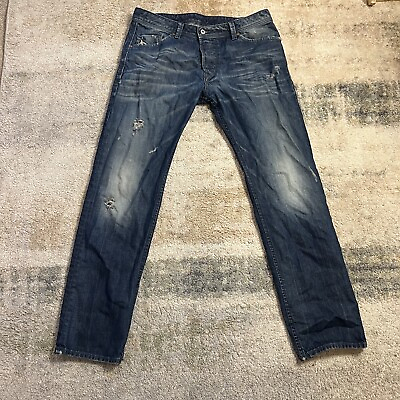 #ad Diesel Darron Men’s Distressed Tapered Fit Cotton Dark Wash Blue Jeans 34X32 $34.99