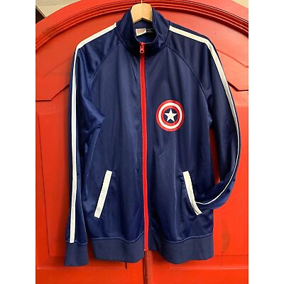 #ad Marvel NWOT Captain American Jacket Shiny Outside Soft Thin Fleece Inside Large $15.99