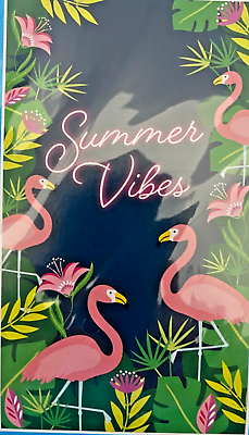 #ad Summer Vibes flamingos scene DOOR COVER Luau Mural Party Wall Decor Poster $8.75