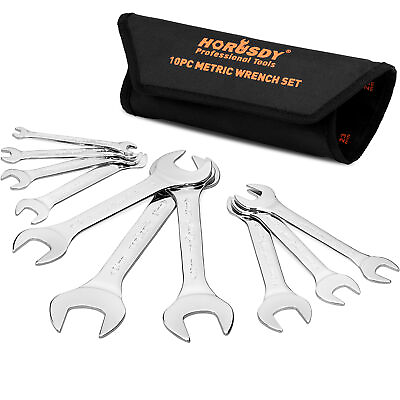 #ad 10PC Super Thin Open End Wrench Set W Rolling Pouch Metric Slim Spanner 5.5 27mm $24.99