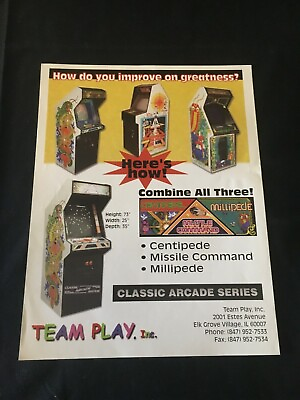 #ad Team Play Centipede Missile Command Millipede Video Arcade Game Flyer NOS $11.00