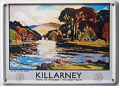 #ad Killarney via Fishguard by GWR mini metal sign postcard 110mm x 80mm hi GBP 5.99