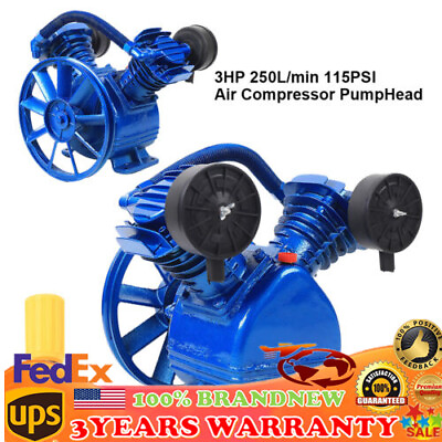 #ad 3HP Air Compressor Pump Replacement Single Stage 2 Cylinder 2 Piston V Style $120.01