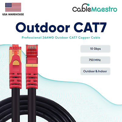 #ad Outdoor CAT7 Copper 26AWG Network Patch Cable Cord SFTP Ethernet LAN Cable Lot $31.45
