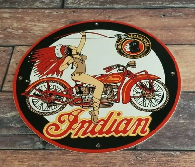 #ad VINTAGE INDIAN MOTORCYCLE PORCELAIN SERVICE STATION GAS AMERICAN BIKE SIGN $117.00
