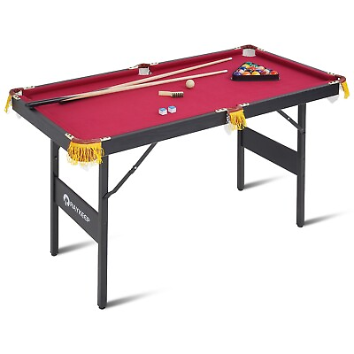 #ad 4Ft Folding Billiard Table Pool Table Kid Adults Mini Game Table 2 Cue Stick Red $119.99
