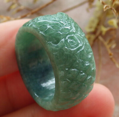 #ad Certified Green Burma Natural A Jadeite Jade Dragon Head Ring NO.8.25 # 403118 $62.40
