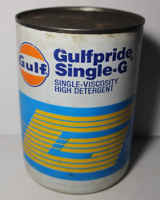 #ad 1984 Vintage motor oil can GULF GULFPRIDE Single G plastic sided Houston Texas $14.69