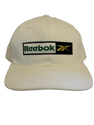 #ad Vintage 90s Reebok Cotton White Snapback Hat Cap Embroidered Headwear $5.84