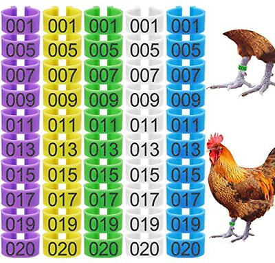 #ad 100Pcs 16mm Chicken Leg Rings 5 Colors Numbered Chicken Identification Leg Ba... $11.04