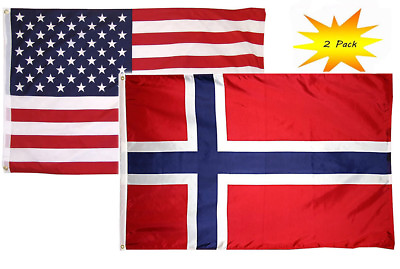 #ad 2x3 2#x27;x3’ Wholesale Set 2 Pack USA American amp; Norway Country Flag Banner $13.33
