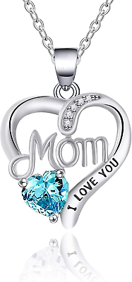 #ad I LOVE YOU Mom Birth Stones Necklace Silver Love Heart Pendant Necklace for Mom $22.17