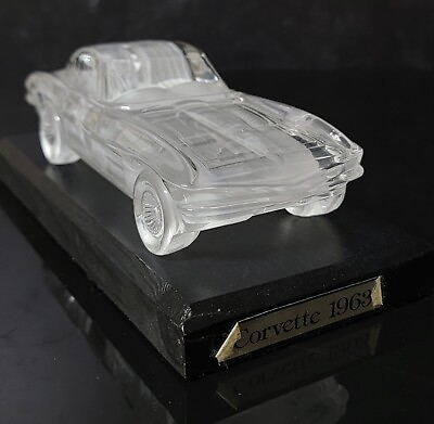 #ad 1963 CORVETTE 6 3 4quot; GLASS CRYSTAL CAR PAPERWEIGHT amp; STAND EXCELLENT CONDITION $75.00