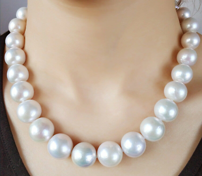 #ad 20quot; Gorgeous AAA 15mm real natural south sea white pearl necklace 14k clasp $389.00