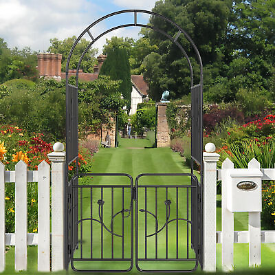 #ad #ad Metal Garden Arch with Gate Garden Arbor Trellis for Climbing Plants Outdoor $65.04