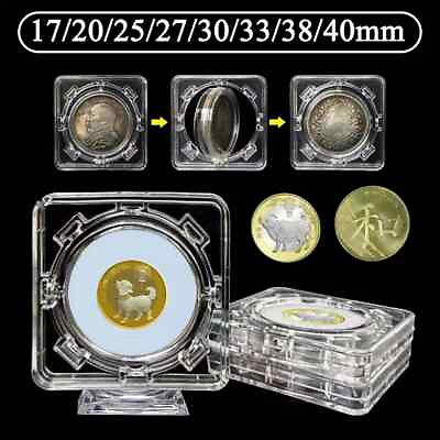 #ad 2Pcs 3D Coin Display Case Stand Rotatable Floating Coin Capsules Protector 40 mm $7.91