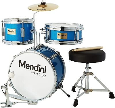 #ad Mendini By Cecilio Kids Drum Set Junior Kit w 4 Drums Blue Metallic $66.54