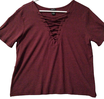 #ad RUE 21 Juniors Ladies Maroon Crop Neck Shirt Top Size XL Short Bell Sleeve $7.50