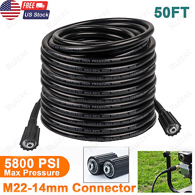 #ad 50FT High Pressure Washer Hose 5800PSI M22 14MM Power Washer Extension Hose $20.99