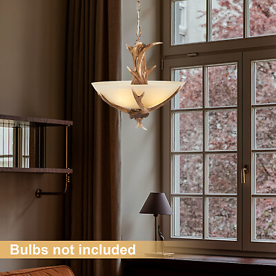 #ad Vintage Rustic 3 Lights Pendant Resin Antler Chandelier Ceiling Lamp Fixtures US $85.49