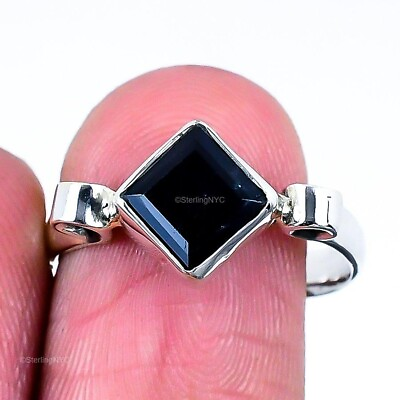 #ad Natural Spinel Gemstone Band Black Ring Size 9 925 Sterling Silver Jewelry $7.99