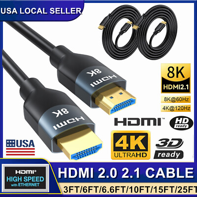 #ad Premium HDMI Cable HDMI 2.1 2.0 Cord 8K 4K Ultra HD 3D High Speed Ethernet ARC $6.99