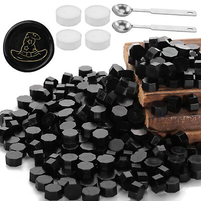#ad Black Sealing Wax Beads 300 Pieces Octagon Wax Seal Beads Kit with 2 Melting... $20.75