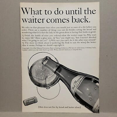 #ad 1967 Paul Masson Vineyards Print Ad What To Do Until The Waiter Comes Back $12.67