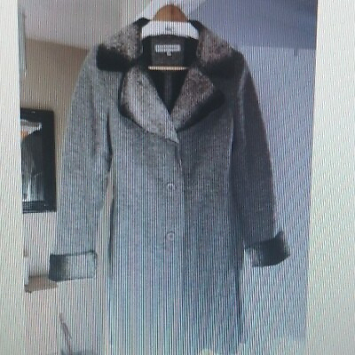 #ad Grey Tailored Wool Coat Faux Fur Lining amp; Collar UK 10 Eur 38 GBP 10.00