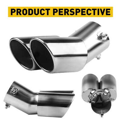 #ad Car Dual Rear Exhaust Tail Pipe Tip Muffler Auto Accessories Replace Chrome Kit $20.05
