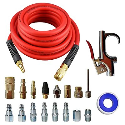 #ad 19 Pieces Air Compressor Accessory Kit 3 8quot; x 25 Feet Hybrid Air Hose Red 1... $38.58