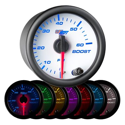 #ad 52mm GlowShift White Face Turbo Diesel Boost 60 PSI Gauge w. 7 Colors LEDs $48.99