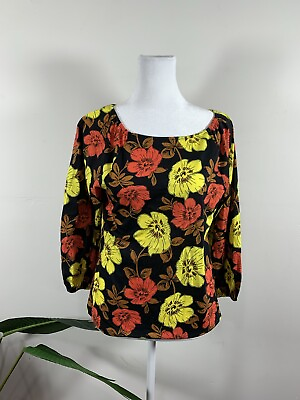 #ad Ann Taylor Womens Floral Print 3 4 Sleeve Top Size S $25.99