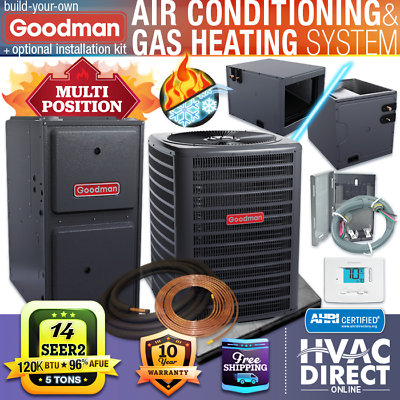 #ad 5 Ton Central Air Conditioner amp; 120K 96% Goodman Gas Furnace System 14 SEER2 $5543.25
