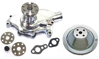 #ad Small Block Chevy CHROME Short Aluminum Water Pump 1 Groove Chrome Pulley Kit $117.87