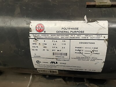 #ad US MOTORS 103202 05 2 HP 1750 RPM 460V 50Hz Polyphase Air Over P63TYEKD 4992 $149.99