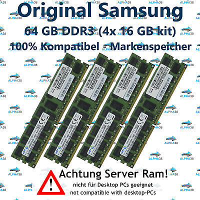 #ad 64 GB 4x 16 GB Rdimm ECC Reg DDR3 1600 Dell PowerEdge T610 T620 T710 RAM $50.17