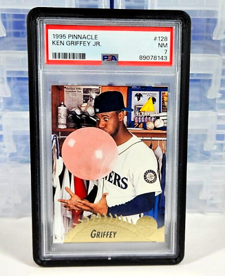#ad KEN GRIFFEY JR 1995 PINNACLE #128 PSA7 bubble gum card new slab with stand $48.85