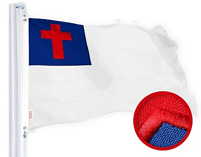 #ad G128 Christian Flag 3x5 Ft Embroidered Spun Polyester Grommets Heavy Duty $29.99