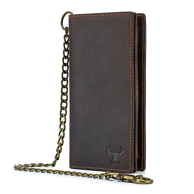 #ad Men Long Wallet with Chain Genuine Leather Biker Trucker Bifold Clutch Handbag $19.99