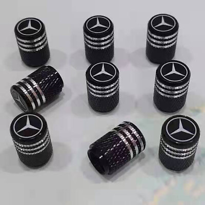 #ad 4 Silver Black Tire Air Valve Stem Cap Fits Most Mercedes Cars Wagons amp; SUVs $7.49