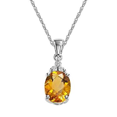 #ad New 925 Sterling Silver Oval Citrine Drop Pendant Necklace Stone Cttw 1.9 $6.99